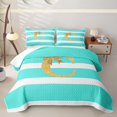 thumbnail image 1 of Erosebridal Gold Bow Letter C Twin Quilt Set, Cyan Stripes Twin Coverlet Set, 2-Piece, 1 of 7
