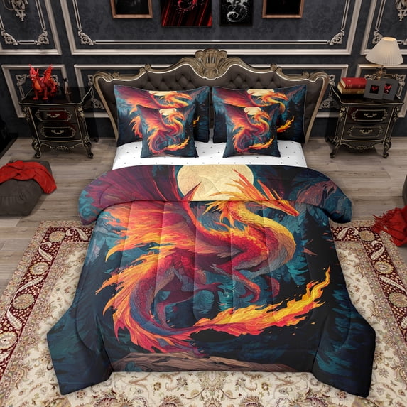 Erosebridal Gold Dragon Animal Bedding Comforter Set 7pcs, Oil Printing King Bedding Sets