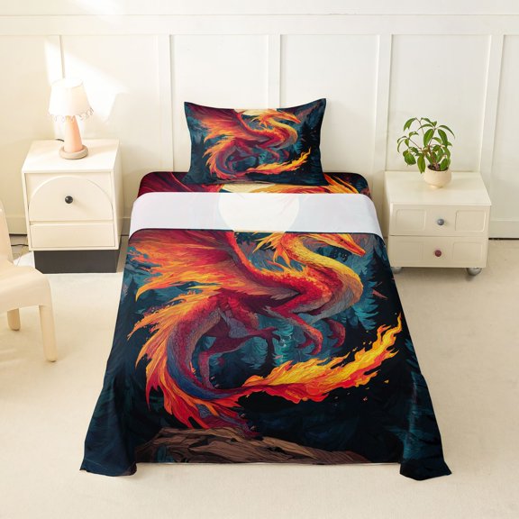 Erosebridal Gold Dragon Animal Twin Sheet Sets, Oil Printing Bedding, 3pcs