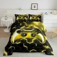 thumbnail image 1 of Erosebridal Gold Gamer Console Comforter Set Twin Gaming Room Decor, 3D Gaming Controller Geometric Honeycomb Bedding Soft Microfiber Duvet Set with 1 Pillowcase, 1 of 5