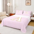 thumbnail image 1 of Erosebridal Gold Initial Letter A Queen Sheet Sets for Kids, Pink Stripes Bed Set, 4pcs, 1 of 5