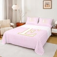 thumbnail image 1 of Erosebridal Gold Initial Letter E Queen Sheet Sets for Kids, Pink Stripes Bed Set, 4 Pieces, 1 of 5