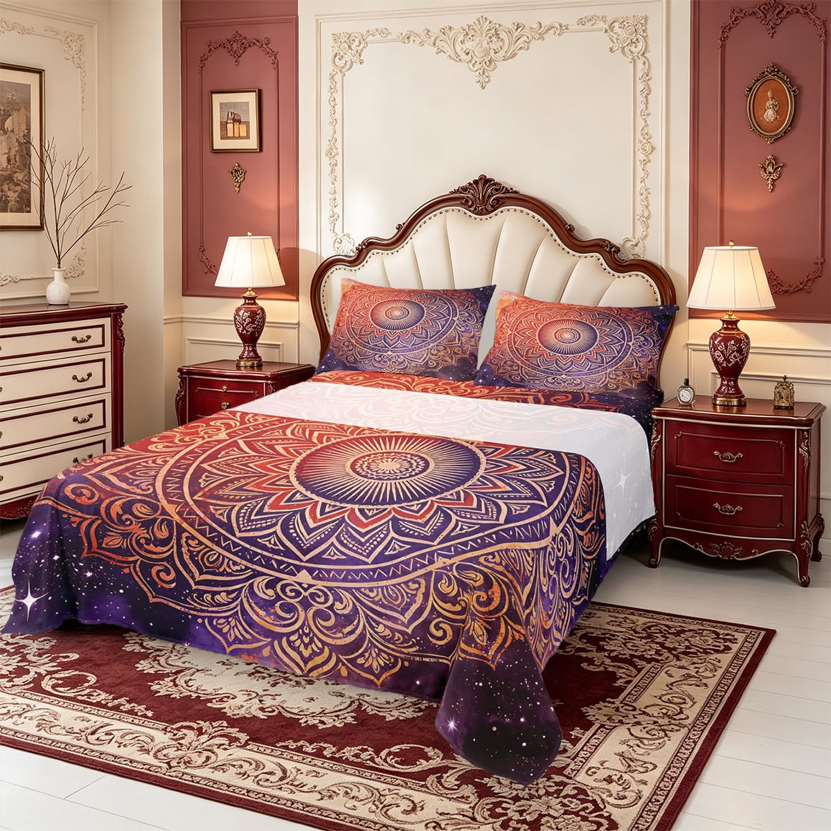 Erosebridal Gold Mandala Star Queen Sheets,Cosmic Floral Motif Queen ...
