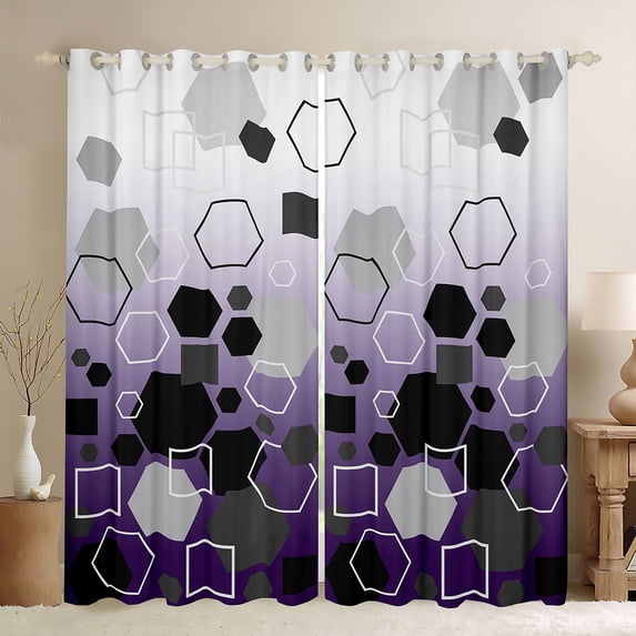 Erosebridal Gold Minimalist Hexagon Square Blackout Curtains Set of 2 (52x84 Each) For Teens,Boys Girls Geometric Honeycomb Window Curtains,Black Purple