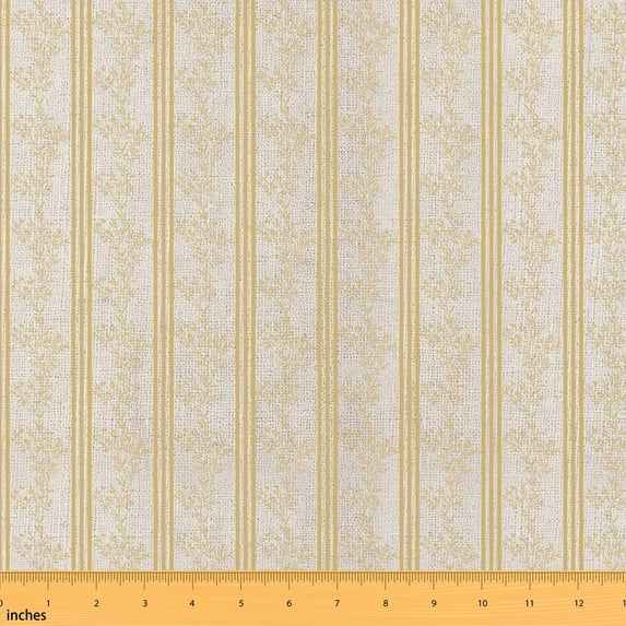 Erosebridal Gold Vine Floral Stripe Fabric by the Yard 3 Yards, Linen Texture Vertical Line Pattern Room Decor Fabric by the Yard