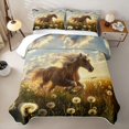 thumbnail image 1 of Erosebridal Golden Horse Sunset Quilt King for Women Men, Western Dandelion Bloom King Coverlet Set, 3pcs, 1 of 7