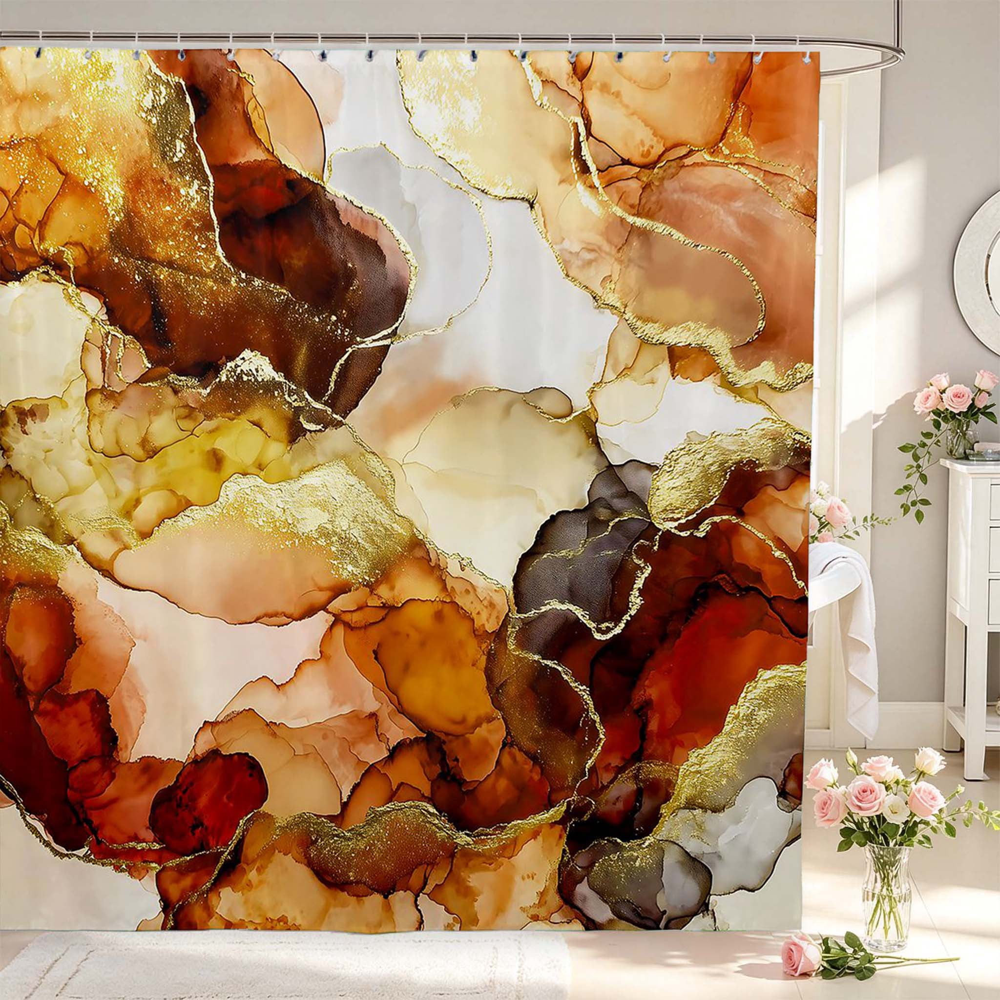 Globalization Orange Erosebridal Golden Marble Wash Shower Curtain 72Wx72L,Modern Orange ...