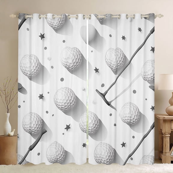 Erosebridal Golf Ball Club Black Out Curtains, White Cartoon Curtains Pack of 2 (42x63 Each) for Men and Women