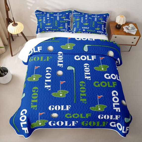 Erosebridal Golf Club Print Twin Quilt Set,Ball Sport Games Twin Coverlet Set For Boys,2pcs