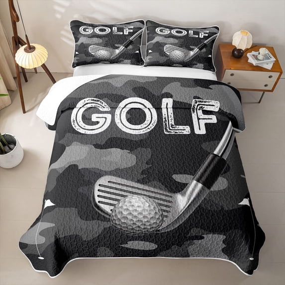 Erosebridal Golf Club Twin Quilt Set,Rustic Camo Print Twin Coverlet Set For Boys,2 Pieces