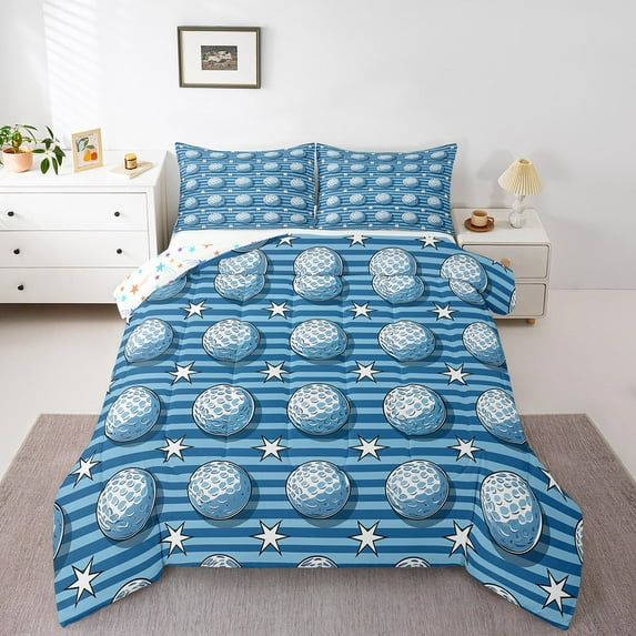 Erosebridal Golf Comforter Sets Queen Size,Stars Stripes Bedding Queen Comforter Set,Blue White,Reversible,Breathable,3-Piece