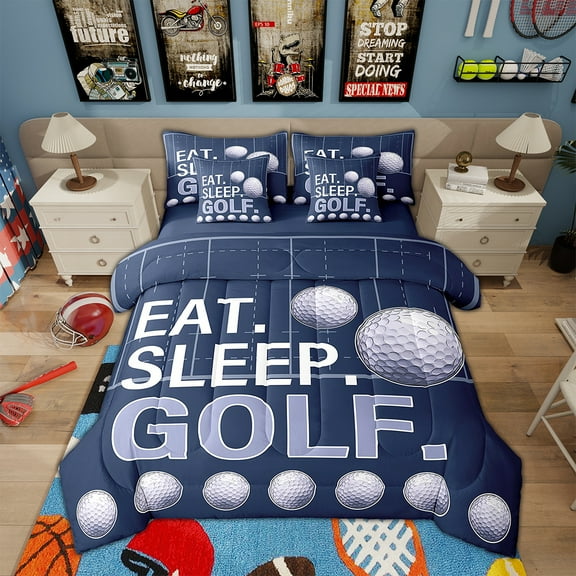 Erosebridal Golf Print Bedding Full Size Teens, Sports Theme Bed in a Bag Full size, Reversible 7pcs