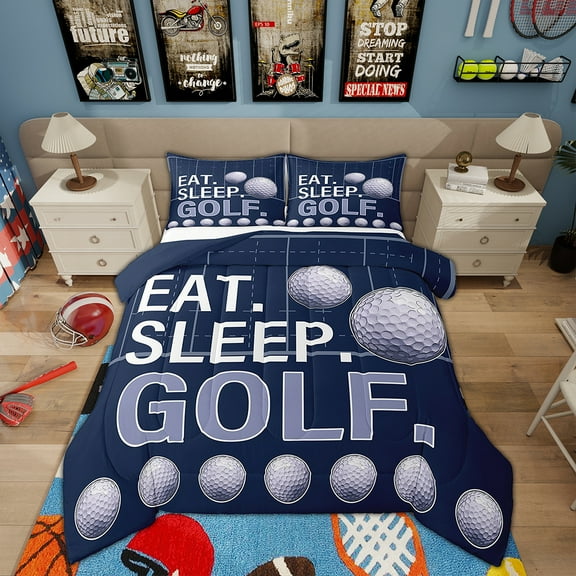 Erosebridal Golf Print Bedding Queen Comforter Set Teens, Sports Theme Duvet Insert, Reversible 3pcs