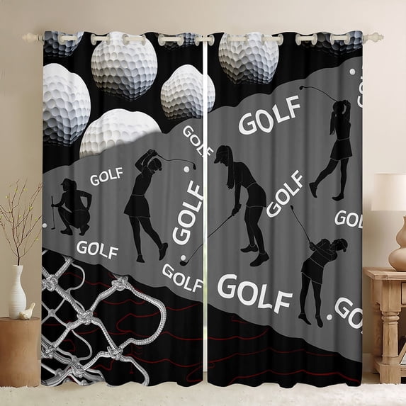 Erosebridal Golf Sports Curtains Pack of 2 (38x54), Black Grey 30%-50% Black Out Curtains, Geometric Stripe Decor