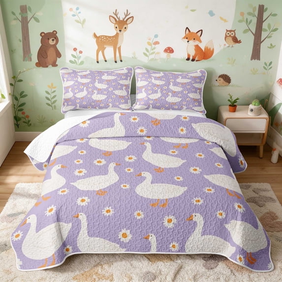 Erosebridal Goose Bed Spread Queen for Girls, Purple Daisies Queen Coverlet Set, 3pcs 1 Quilt and 2 Pillowcases
