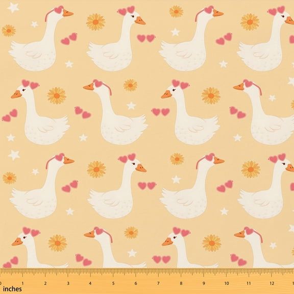 Erosebridal Goose Motif Fabric by the Yard 2 Yards Farm Bird Print Sewing Fabric, Bright Pink