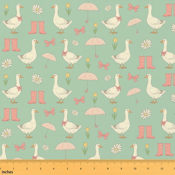 Erosebridal Goose Motif Fabric by the Yard 3 Yards Farm Bird Print Room Decor Fabric by the Yard, Deep Mint Green