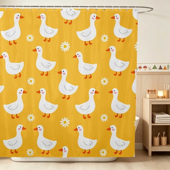 Erosebridal Goose Shower Curtain 72Wx72L for Boys Girls, Daisy Flowers Waterproof Bathroom Curtain