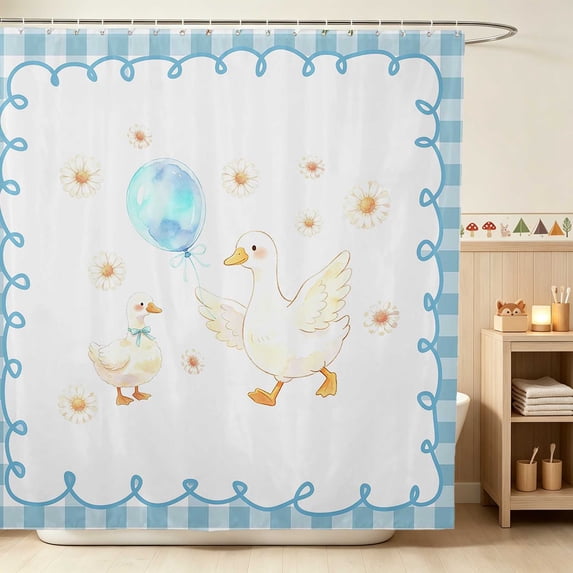 Erosebridal Goose Shower Curtain 72Wx72L for Girls, Blue Balloon Waterproof Bathroom Curtain
