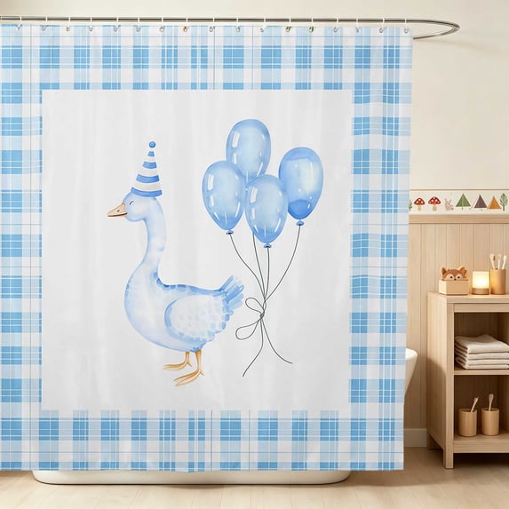 Erosebridal Goose Shower Curtain 72Wx72L for Girls, Blue Balloons Waterproof Bathroom Curtain