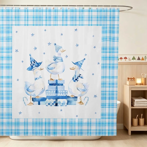 Erosebridal Goose Shower Curtain 72Wx72L for Girls, Blue Gifts Waterproof Bathroom Curtain