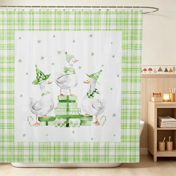 Erosebridal Goose Shower Curtain 72Wx72L for Girls, Green Gifts Waterproof Bathroom Curtain