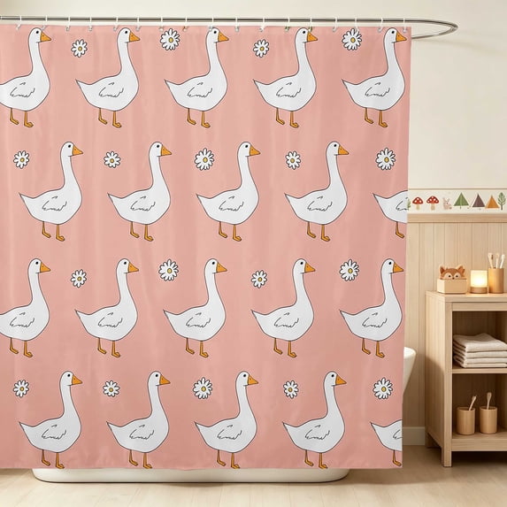 Erosebridal Goose Shower Curtain 72Wx72L for Girls, Pink Daisies Waterproof Bathroom Curtain