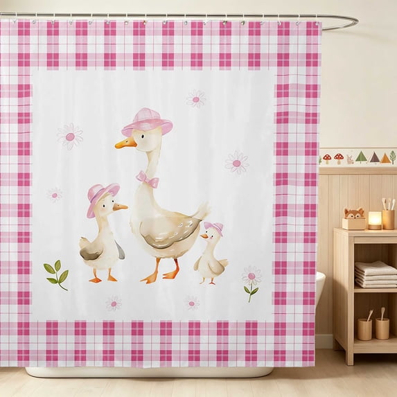 Erosebridal Goose Shower Curtain 72Wx72L for Girls, Pink Hats Waterproof Bathroom Curtain