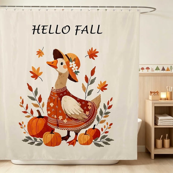 Erosebridal Goose Shower Curtain 72Wx78L for Boys Girls, Autumn Leaves Waterproof Bath Curtain