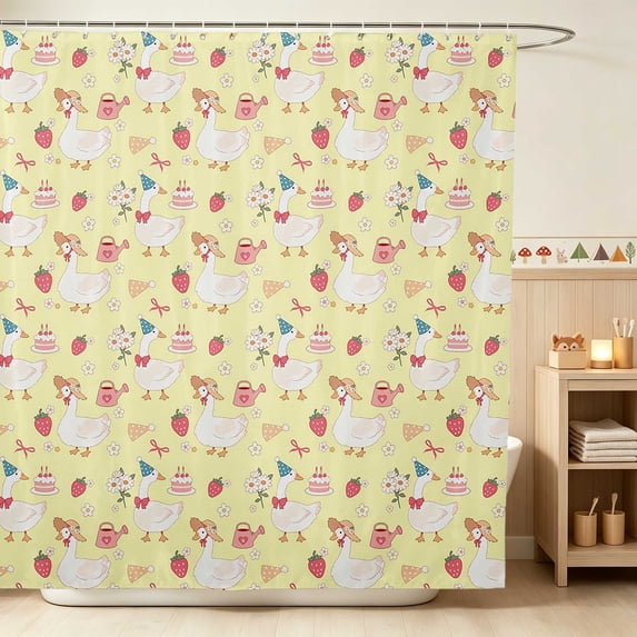 Erosebridal Goose Shower Curtain 72Wx78L for Girls, Yellow Party Waterproof Bath Curtain