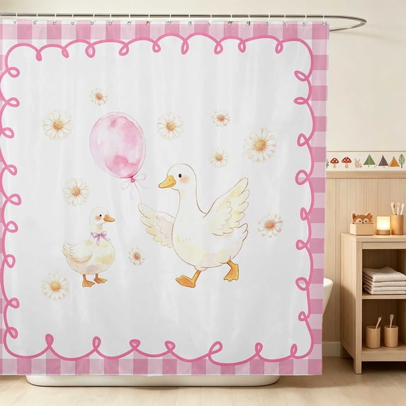 Erosebridal Goose Shower Curtain 72Wx84L for Girls, Pink Balloon Waterproof Bathroom Shower Curtain