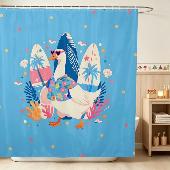 Erosebridal Goose Shower Curtain 72Wx84L for Girls, Tropical Surf Waterproof Bathroom Shower Curtain