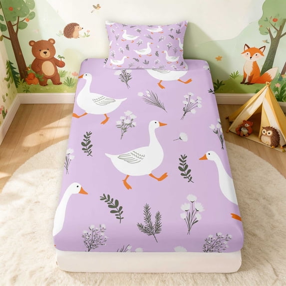 Erosebridal Goose Twin Fitted Sheet for Girls, Lavender Wildflowers Bedding, 2 Pieces 1 Fitted Sheet and 1 Pillowcase