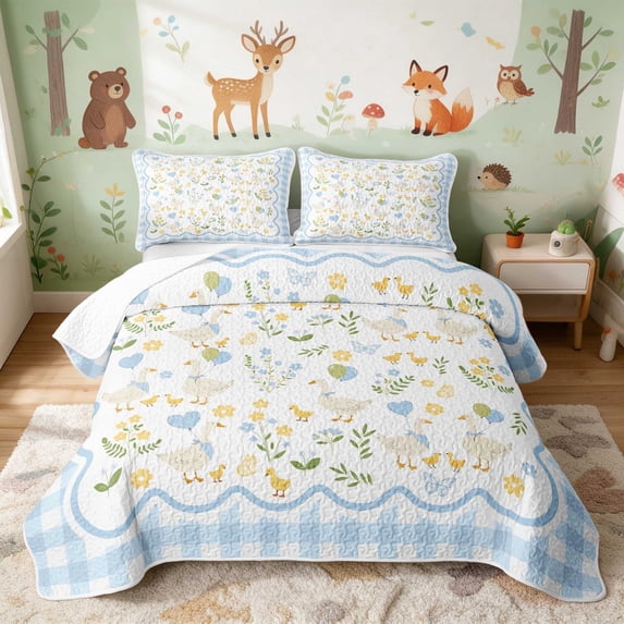 Erosebridal Goose Twin Quilt Set for Girls, Blue Balloons Twin Coverlet Set, 2-Piece 1 Bedspread and 1 Pillowcase
