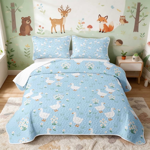Erosebridal Goose Twin Quilt Set for Girls, Daisies Twin Coverlet Set, 2pcs 1 Bedspread and 1 Pillowcase