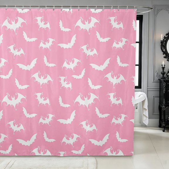 Erosebridal Gothic Bats Shower Curtain 72Wx78L,Halloween Theme Bath Curtain,Pink