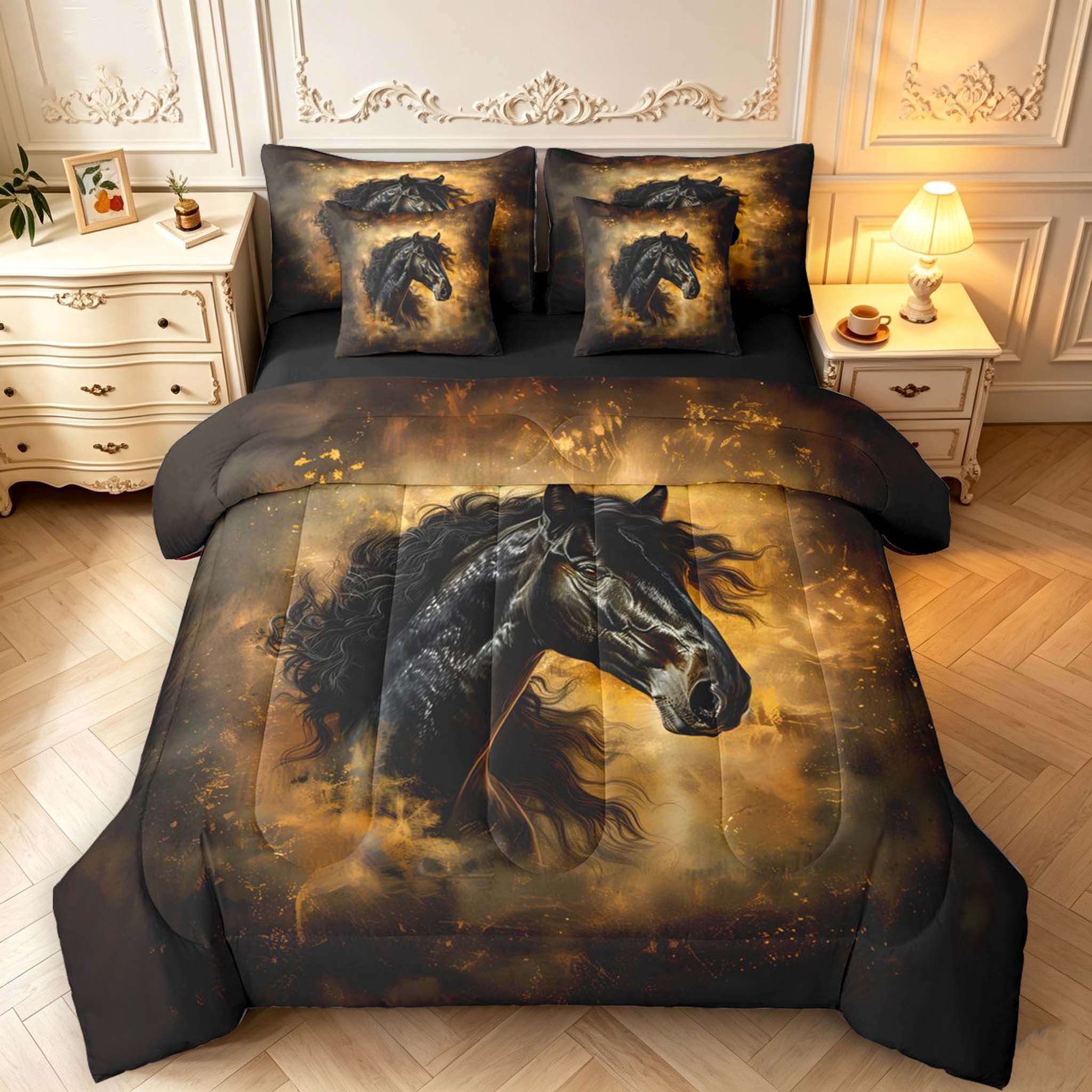 Golden Glew Erosebridal Gothic Black Horse 7pcs Queen Bedding,Golden Glow Bedding ...