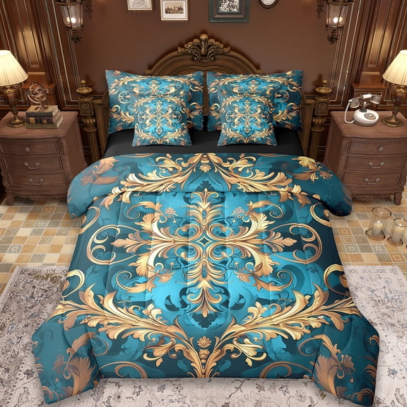 Erosebridal Gothic Damask Bed in a Bag Queen Size,Victorian Floral Bed Set,Retro Aztec Theme Bedding Queen Size,Breathable Room Decor Reversible,7 Pieces