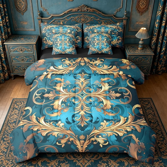Erosebridal Gothic Damask Bed in a Bag Queen Size,Victorian Floral Bed Set,Retro Aztec Theme Bedding Queen Size,Breathable Room Decor Reversible,7 Pieces