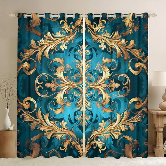 Erosebridal Gothic Damask Curtains Pack of 2 (38x45),Victorian Floral Black Out Curtains,Retro Aztec Theme Curtains for Living Room,Breathable Room Decor