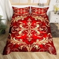 thumbnail image 1 of Erosebridal Gothic Damask Duvet Cover Queen,Red Gold Victorian Floral Bedding Sets Queen Size,Retro Aztec Theme Comforter Cover Queen,Breathable Room Decor Reversible,3 Pieces（No Comforter）, 1 of 5