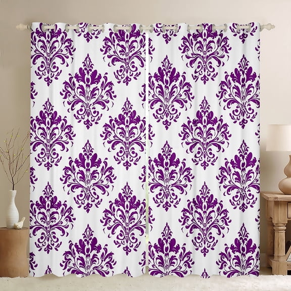 Erosebridal Gothic Floral Curtains Pack of 2(38x45),Purple White Jacquard Black Out Curtains,Boho Bohemain Flower Curtains for Living Room,Lightweight Room Decor