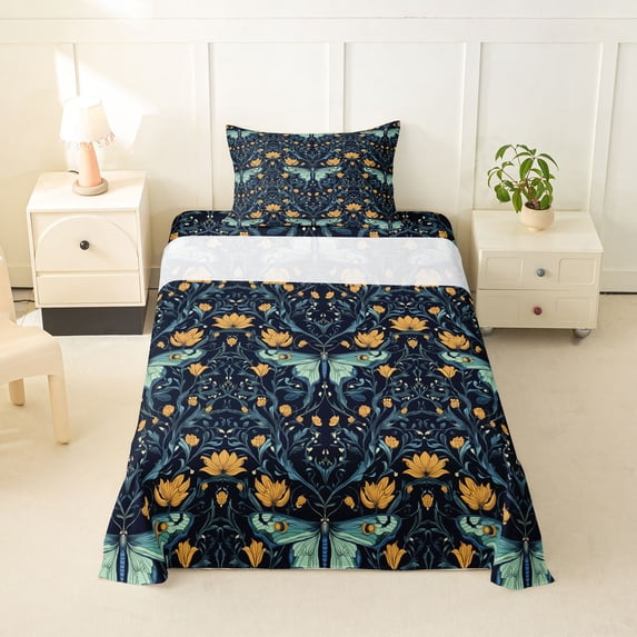 Erosebridal Gothic Moth Twin Sheet Sets,Orange Blossom Floral Bedding For Adult 3pcs