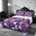thumbnail image 1 of Erosebridal Gothic Skeleton Ghost Bed Sheets 4-Piece,Halloween Black Cats Full Size Sheets,Purple,1 Flat Sheet, 1 Fitted Sheet and 2 Pillowcases, 1 of 6