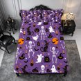 thumbnail image 1 of Erosebridal Gothic Skeleton Ghost Fitted Sheet Queen 3-Piece,Halloween Black Cats Bedding,Purple,1 Fitted Sheet and 2 Pillowcases, 1 of 6