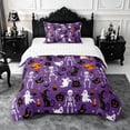 thumbnail image 1 of Erosebridal Gothic Skeleton Ghost King Size Comforter Sets 3pcs,Halloween Black Cats Comforters King Size,Purple,Reversible,1 Comforter and 2 Pillowcases, 1 of 6