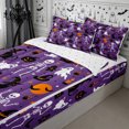 thumbnail image 1 of Erosebridal Gothic Skeleton Ghost Zipper Queen Comforter Set with Fitted Sheet and 2 Pillowcases,Halloween Black Cats Zipper Bedding Set,Purple,Reversible, 1 of 7