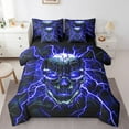 thumbnail image 1 of Erosebridal Gothic Skull Bed in a Bag Twin size, Neon Lightning Bedding Twin Size, Black Blue Reversible Comforter Sets with Sheets, Microfiber Bedroom Decoration, 7-Piece, 1 of 6