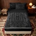 thumbnail image 1 of Erosebridal Gothic Skull Silhouette Zipper Full Size Comforter Sets with Fitted Sheet and 2 Pillowcases for Women Girls, Gray Damask Floral Zipper Bedding Set, Black Reversible, 4pcs, 1 of 7