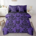thumbnail image 1 of Erosebridal Gothic Skull Skeleton Bed in a Bag Queen Size, Happy Halloween Bed Set, Black Purple Damask Bedroom Decor, Reversible 7 Pieces, 1 of 2